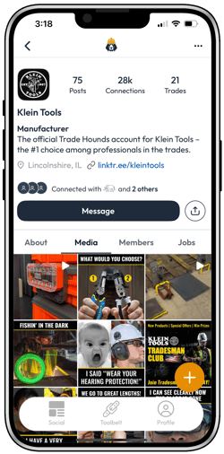 Klein Tools Company Account in cell phone